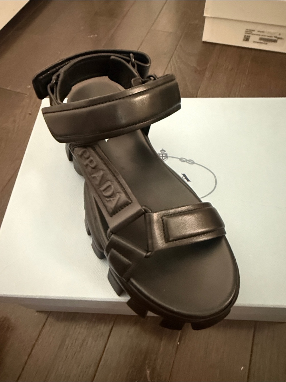 Prada Chunky Black Leather Treaded Platform Sandals - Picture 3 of 8